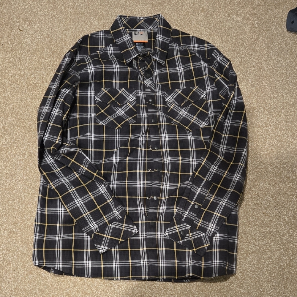 5.11 Taxtical Black and Yellow Plaid Button-Up Shirt